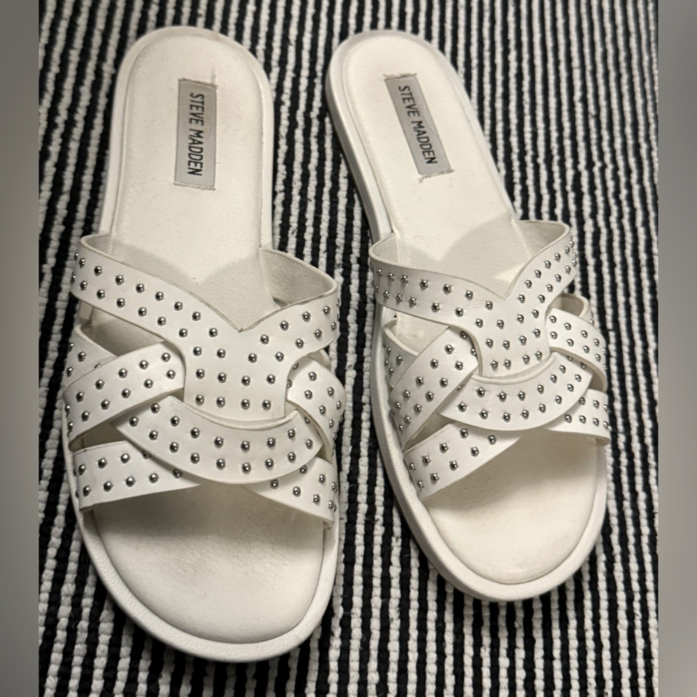 Steve Madden White Studded Sandal - Size 8.5